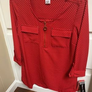 Red shirt with white dots